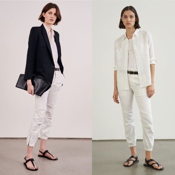 Nili Lotan Cropped French Military Capri Jogger Pant Eggshell Ivory Size 8 - Picture 10 of 10